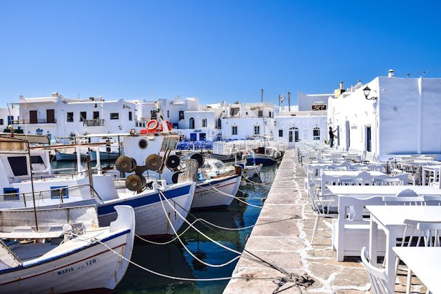 Greek island village and traditional restaurant