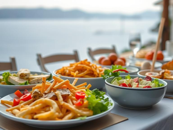 Local greek flavors on a greek taverna near the beach